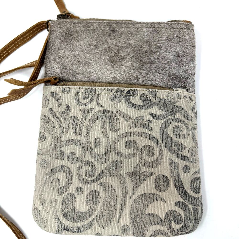 Myra Bag Fur Canvas Crossbody Gray Neutral Boho Western Indie Granola Festival - Picture 2 of 7